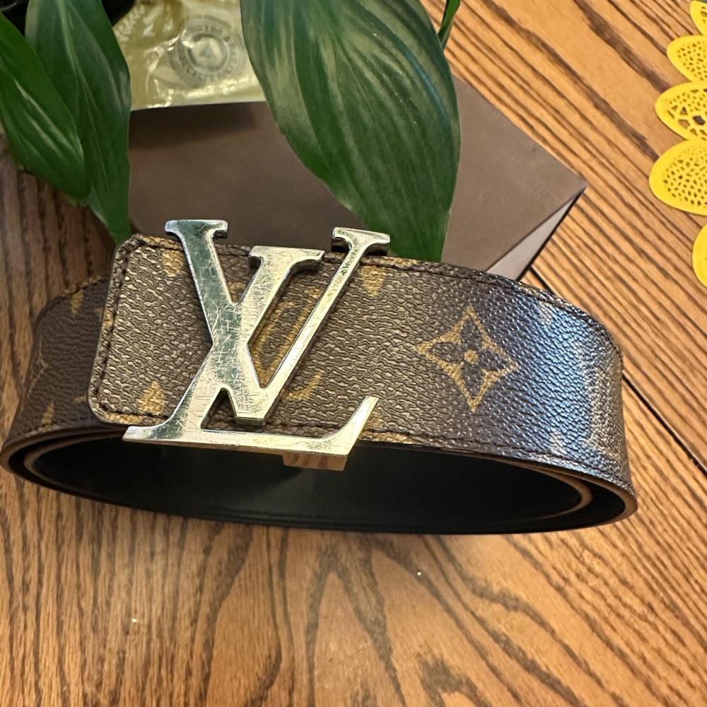 Louis Vuitton Brown Monogram Belt with Silver Buckle